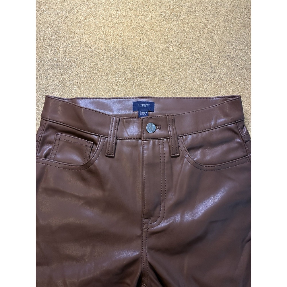 J.CREW 25P NWT Women's Brown Faux Leather Straight Leg Pants w/ Pockets